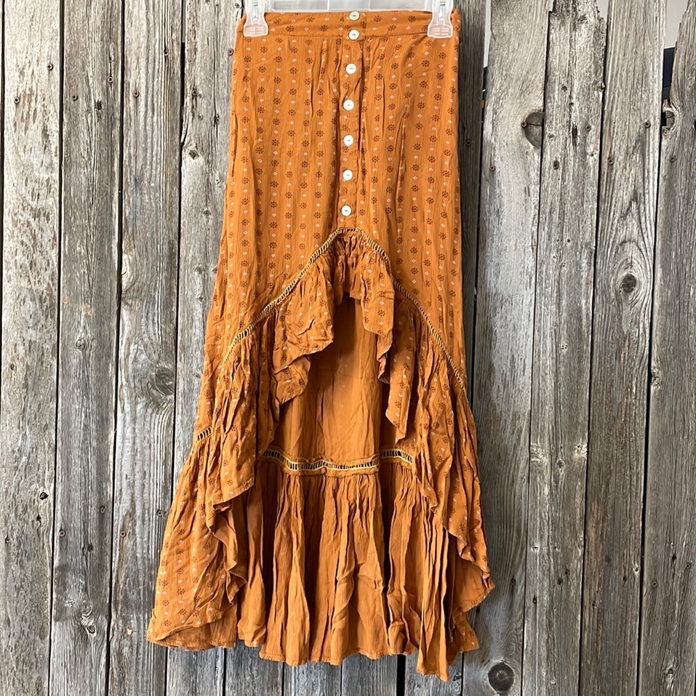 Brown, high/low, boho skirt